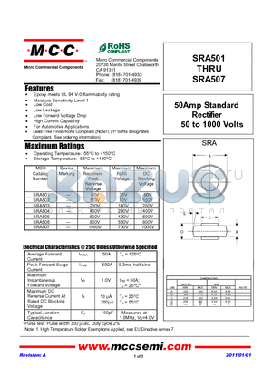 SRA504 datasheet - 50Amp Standard Rectifier 50 to 1000 Volts