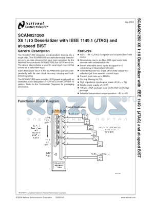 SCAN921260UJB datasheet - X6 1:10 Deserializer with IEEE 1149.1 (JTAG) and at-speed BIST