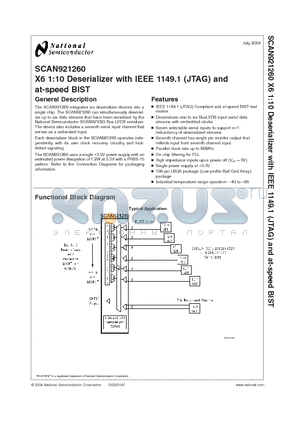 SCAN921260UJBX datasheet - X6 1:10 Deserializer with IEEE 1149.1 (JTAG) and at-speed BIST