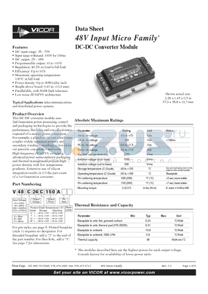 V48A24C150A datasheet - 48V Input Micro Family DC-DC Converter Module