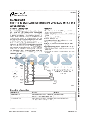 SCAN926260 datasheet - Six 1 to 10 Bus LVDS Deserializers with IEEE 1149.1 and At-Speed BIST