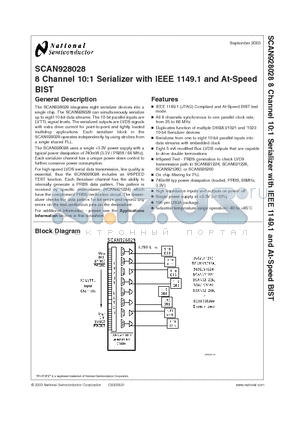 SCAN928028TUFX datasheet - 8 Channel 10:1 Serializer with IEEE 1149.1 and At-Speed BIST
