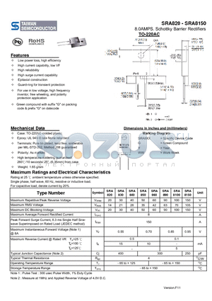 SRA8100 datasheet - 8.0AMPS. Schottky Barrier Rectifiers