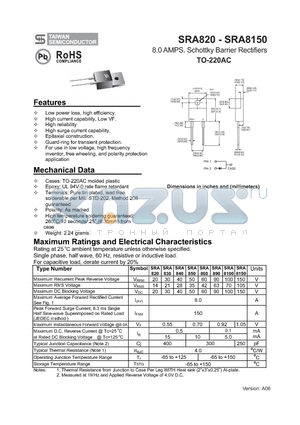 SRA8100 datasheet - 8.0 AMPS. Schottky Barrier Rectifiers