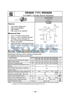 SRA820 datasheet - 8.0 AMPS. Schottky Barrier Rectifiers