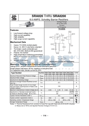 SRA8200 datasheet - 8.0 AMPS. Schottky Barrier Rectifiers