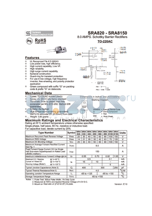 SRA820_10 datasheet - 8.0 AMPS. Schottky Barrier Rectifiers