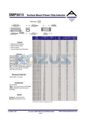 SMP3013-180K-RC datasheet - Surface Mount Power Chip Inductor