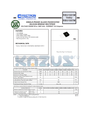 RBU1501M datasheet - SINGLE-PHASE GLASS PASSIVATED