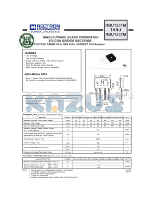 RBU1501M_13 datasheet - SINGLE-PHASE GLASS PASSIVATED SILICON BRIDGE RECTIFIER