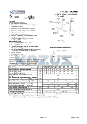 SRA850 datasheet - 8.0 AMPS. Schottky Barrier Rectifiers