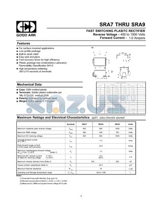 SRA9 datasheet - FAST SWITCHING PLASITC RECTIFIER