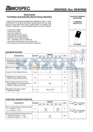 SRAF0533 datasheet - Switchmode Full Plastic Dual Schottky Barrier Power Rectifiers