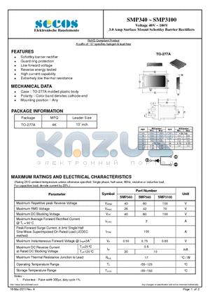 SMP340 datasheet - Voltage 40V ~ 100V 3.0 Amp Surface Mount Schottky Barrier Rectifiers