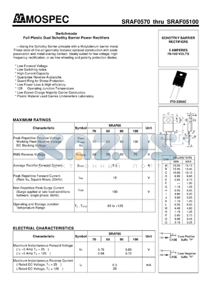 SRAF0590 datasheet - Switchmode Full Plastic Dual Schottky Barrier Power Rectifiers