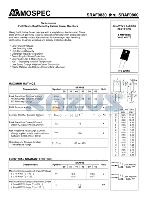 SRAF0850 datasheet - Switchmode Full Plastic Dual Schottky Barrier Power Rectifiers