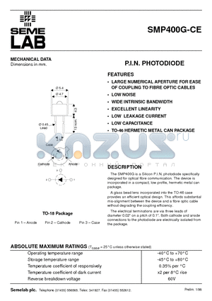 SMP400G-CE datasheet - P.I.N. PHOTODIODE