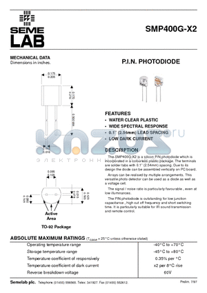 SMP400G-X2 datasheet - P.I.N. PHOTODIODE