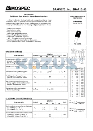 SRAF1090 datasheet - Switchmode Full Plastic Dual Schottky Barrier Power Rectifiers