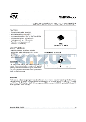 SMP50-XXX datasheet - TELECOM EQUIPMENT PROTECTION: TRISIL