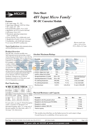 V48A24M150A datasheet - 48V Input Micro Family DC-DC Converter Module