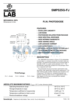 SMP525G-FJ datasheet - P.I.N. PHOTODIODE