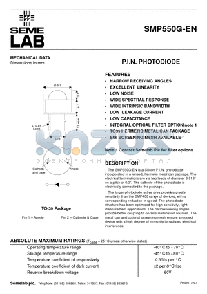 SMP550G-EN datasheet - P.I.N. PHOTODIODE