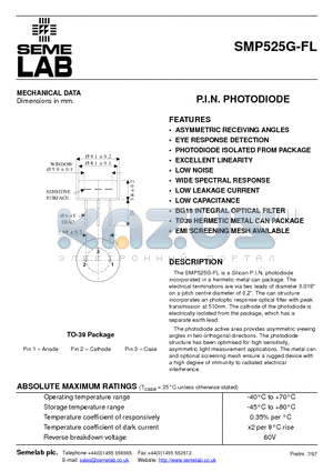 SMP525G-FL datasheet - P.I.N. PHOTODIODE