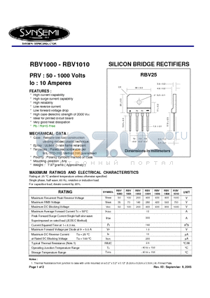 RBV1006 datasheet - SILICON BRIDGE RECTIFIERS