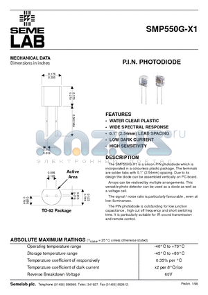 SMP550G-X1 datasheet - P.I.N. PHOTODIODE