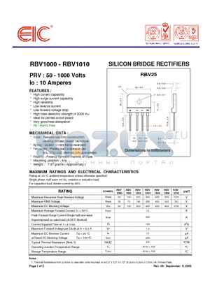 RBV1006 datasheet - SILICON BRIDGE RECTIFIERS