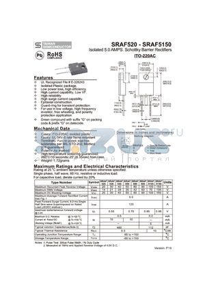 SRAF520_10 datasheet - Isolated 5.0 AMPS. Schottky Barrier Rectifiers