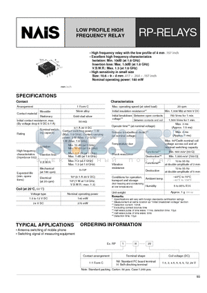 RP1-4.5V datasheet - LOW PROFILE HIGH FREQUENCY RELAY