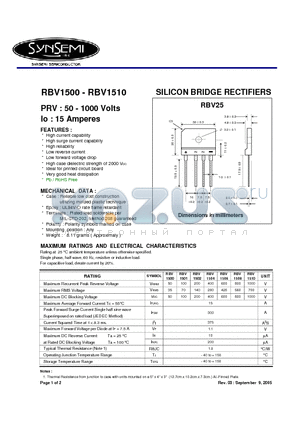 RBV1500 datasheet - SILICON BRIDGE RECTIFIERS