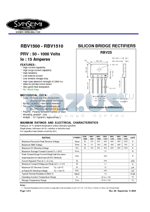 RBV1504 datasheet - SILICON BRIDGE RECTIFIERS