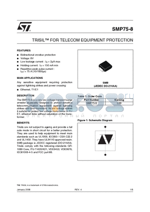 SMP75-8 datasheet - TRISIL TM FOR TELECOM EQUIPMENT PROTECTION