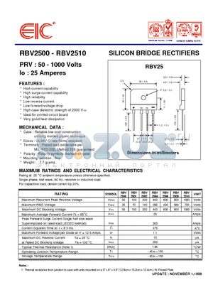 RBV2500 datasheet - SILICON BRIDGE RECTIFIERS