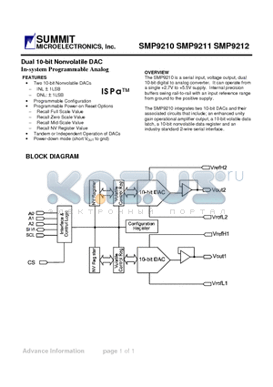 SMP9212S datasheet - Dual 10-bit Nonvolatile DAC