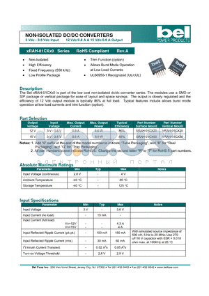 SRAH-01CX20 datasheet - NON-ISOLATED DC/DC CONVERTERS