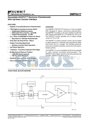 SMP9317S datasheet - Nonvolatile DACPOT Electronic Potentiometer With Up/Down Counter Interface
