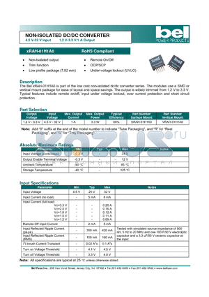 SRAH-01H1A0 datasheet - NON-ISOLATED DC/DC CONVERTER 4.5 V-32 V Input 1.2 V-3.3 V/1 A Output