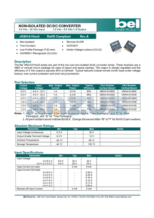 SRAH-01H500 datasheet - NON-ISOLATED DC/DC CONVERTER