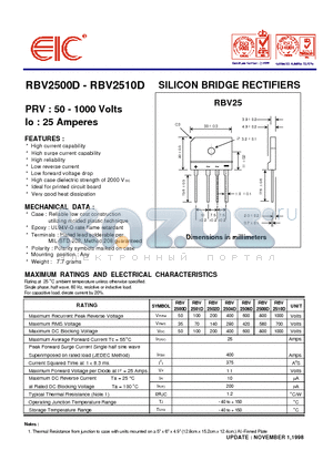 RBV2504D datasheet - SILICON BRIDGE RECTIFIERS