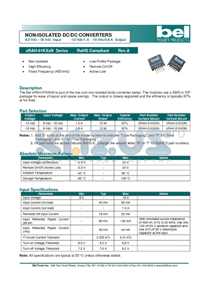 SRAH-01KX2N datasheet - NON-ISOLATED DC/DC CONVERTERS