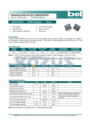 SRAH-01KX50 datasheet - NON-ISOLATED DC/DC CONVERTERS