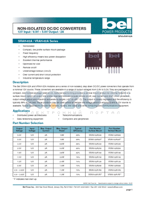 SRAH-02A090 datasheet - NON-ISOLATED DC/DC CONVERTERS 12V Input / 0.9V - 5.0V Output / 2A