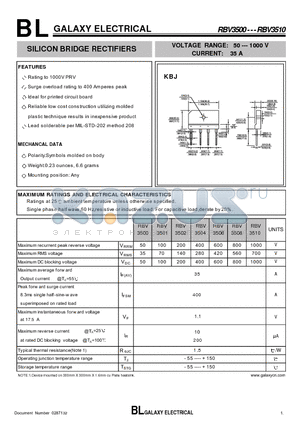 RBV3502 datasheet - SILICON BRIDGE RECTIFIERS