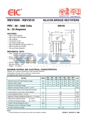 RBV3508 datasheet - SILICON BRIDGE RECTIFIERS