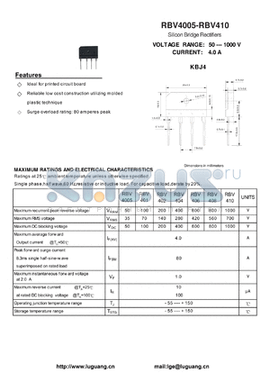 RBV4005 datasheet - Silicon Bridge Rectifiers