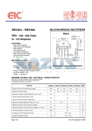 RBV406 datasheet - SILICON BRIDGE RECTIFIERS